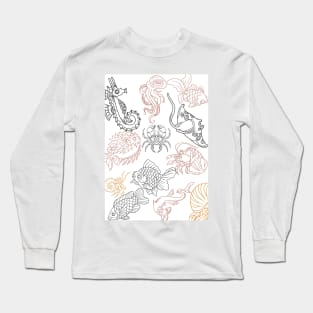 SEA ANIMALS SEAMLESS WHITE BACKGROUND Long Sleeve T-Shirt